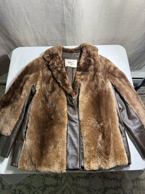 Vintage Sheared Beaver Fur Coat Meier & Frank Leather Panel Jacket Small See Pic